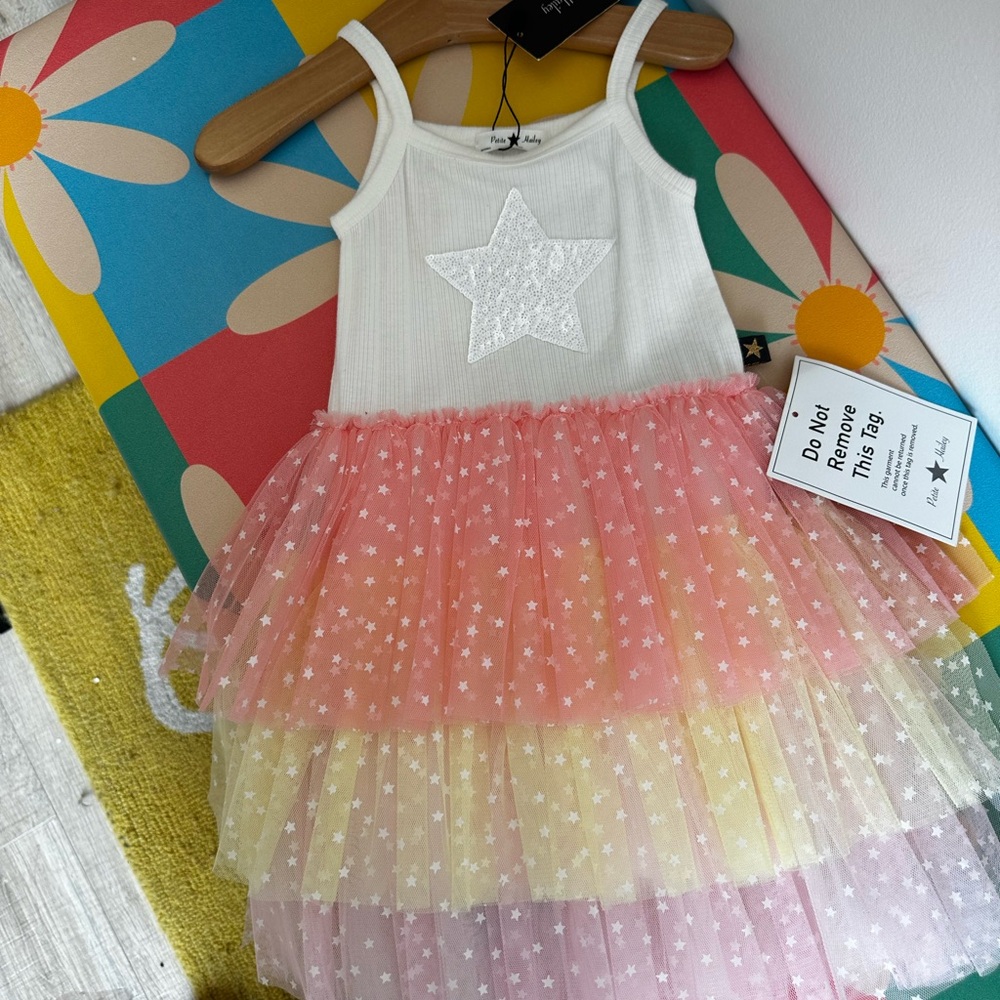 Petite Hailey Star Tulle Dress with Rainbow Layers